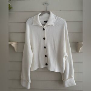 Quince Organic Cotton Fisherman Collared Button Cardigan Ivory Women’s Size XL